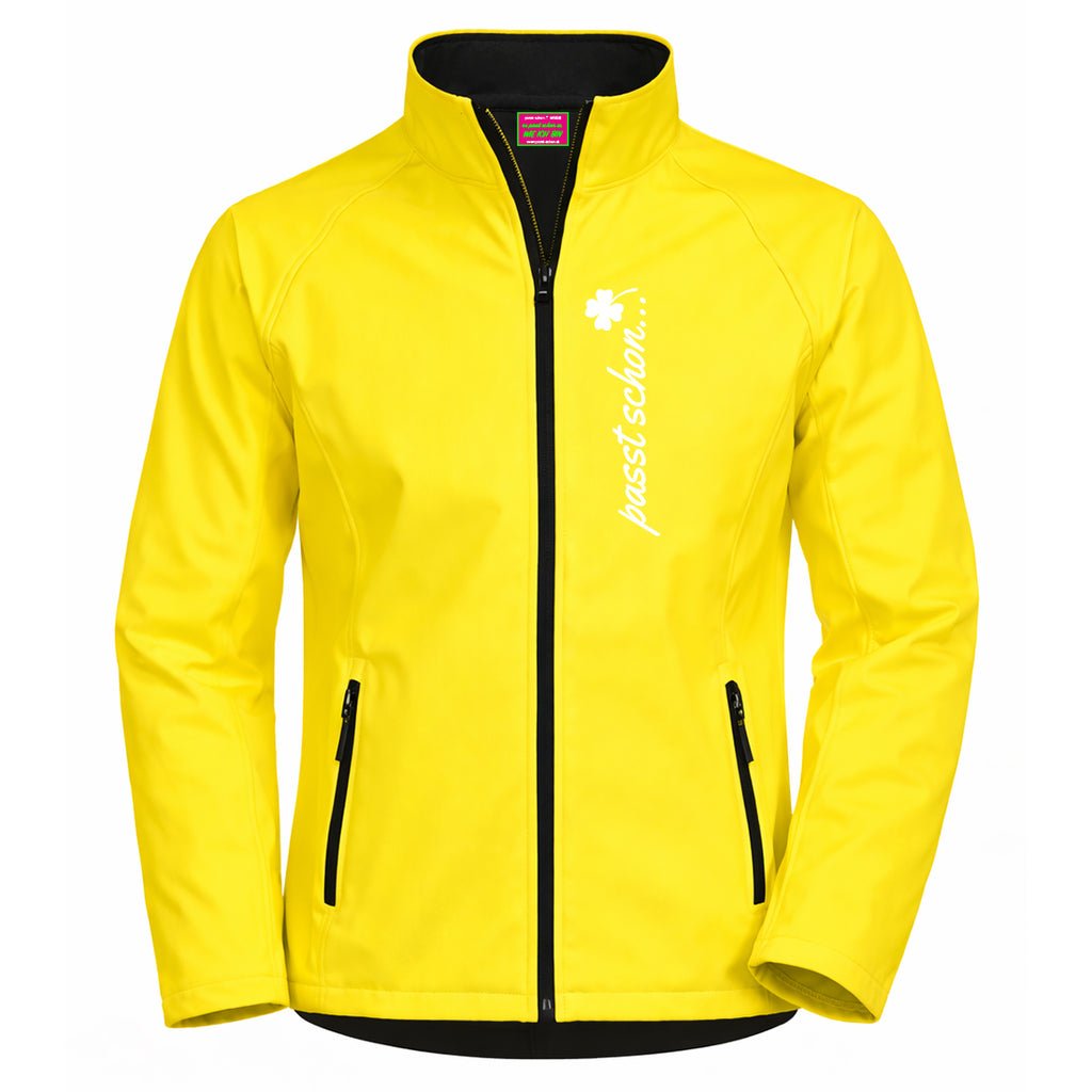Klaus №3 – Gelbe Softshelljacke mit reflektierendem Aufdruck
