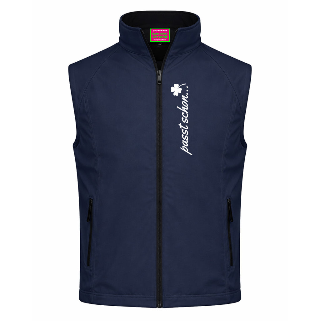 Carsten №1 – Dunkelblaue Softshellweste mit reflektierendem Aufdruck