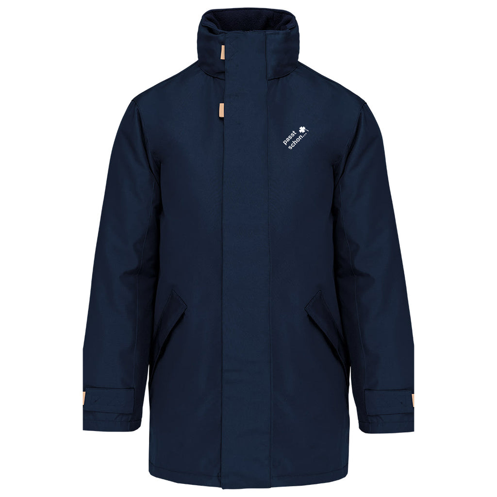 Parka №1 – Dunkelblau mit weißem Druck