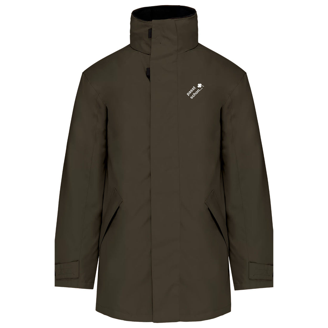 Parka №4 – Olivgrün mit weißem Druck