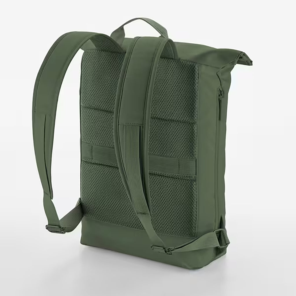 Robin №2 – Khakifarbener Roll-Top-Rucksack mit reflektierendem Aufdruck