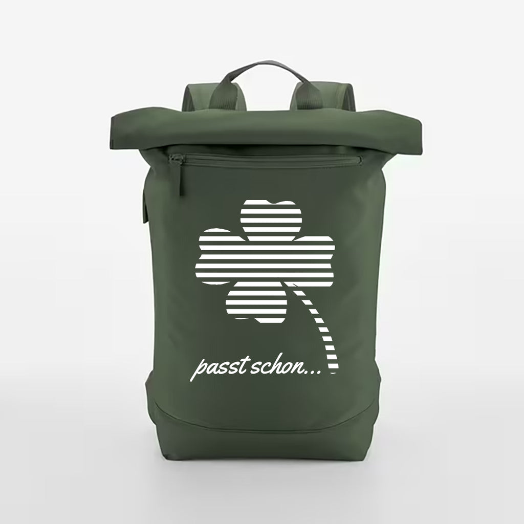 Robin №2 – Khakifarbener Roll-Top-Rucksack mit reflektierendem Aufdruck