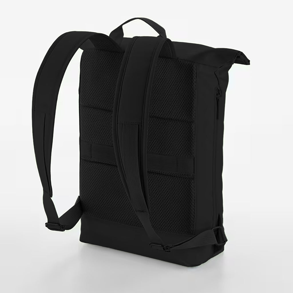 Robin №1 – Schwarzer Roll-Top-Rucksack mit reflektierendem Aufdruck