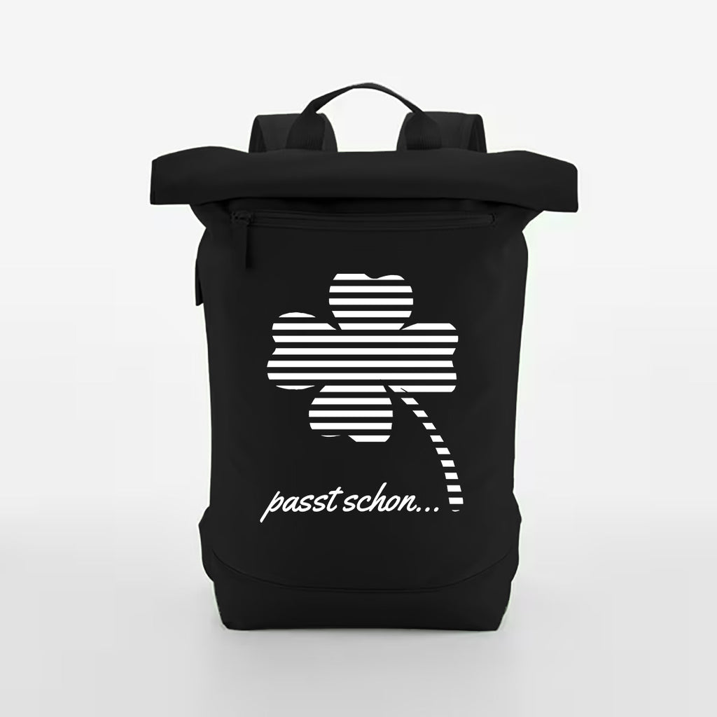 Robin №1 – Schwarzer Roll-Top-Rucksack mit reflektierendem Aufdruck