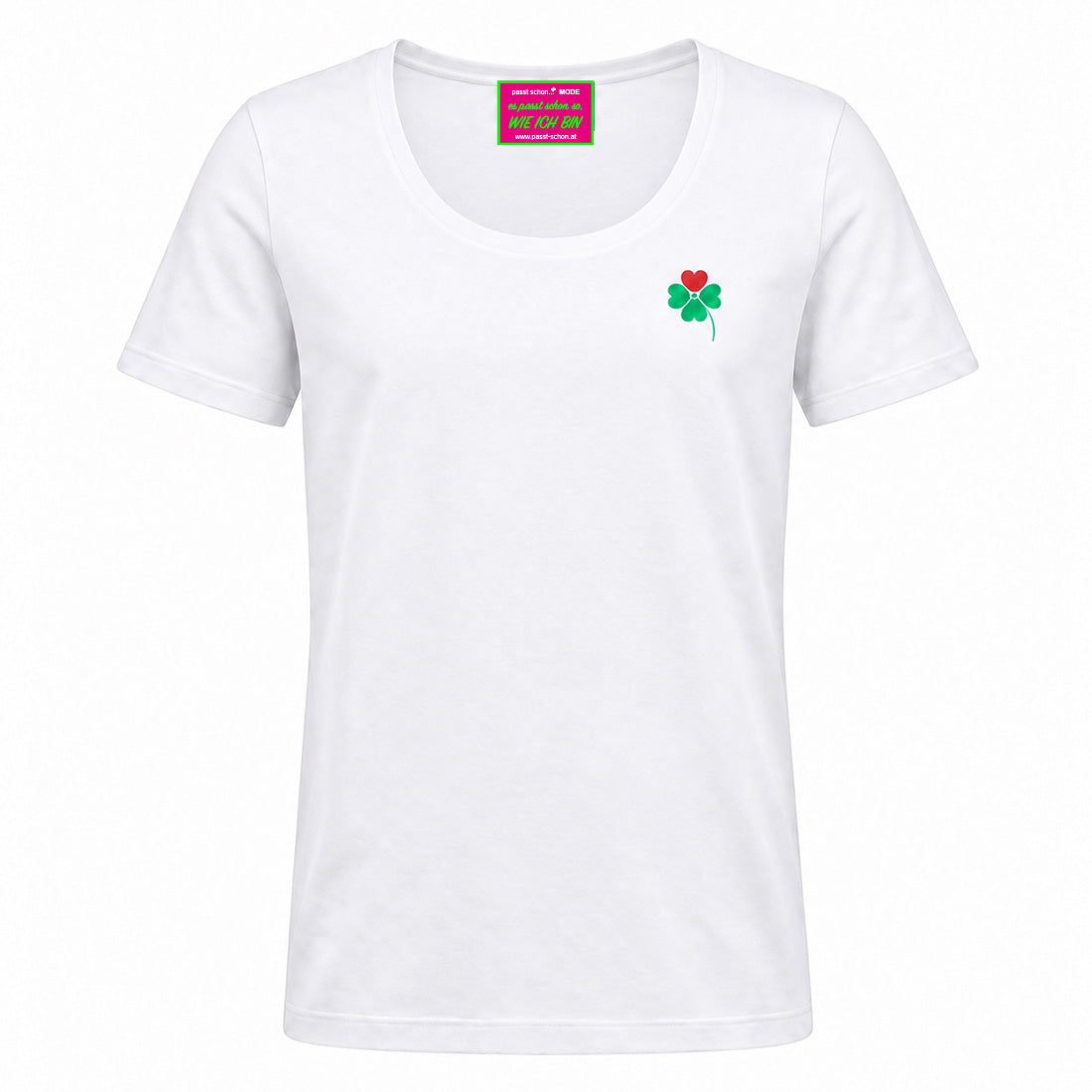 Herz №1 – Weißes T-Shirt mit vierblättrigen Kleeblatt