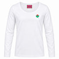 Herz №1 – Weißes langarm T-Shirt mit vierblättrigen Kleeblatt