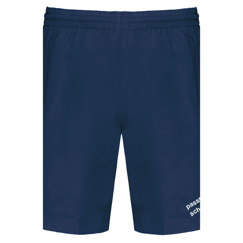 Andy №3 – Dunkelblaue Sport-Shorts mit weißer Logostickerei