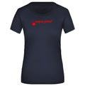 Serena №3 – Dunkelblaues, klassisch geschnittenes Kurzarm-Funktionsshirt mit rotem Druck