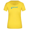 Serena №6 – Gelbes, klassisch geschnittenes Kurzarm-Funktionsshirt mit blauem Druck