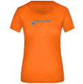 Serena №8 – Oranges, klassisch geschnittenes Kurzarm-Funktionsshirt mit blauem Druck