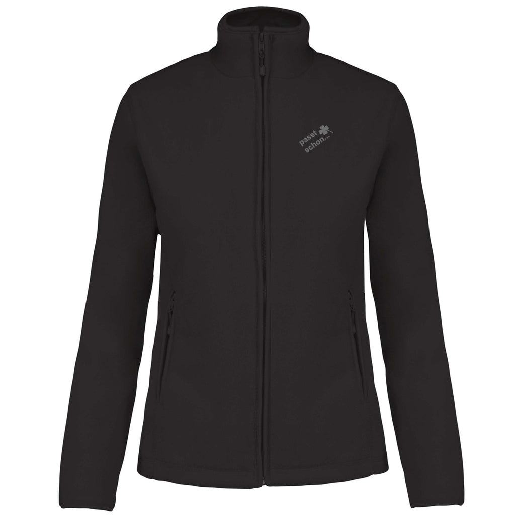 Christiane №2 – Schwarze, leicht taillierte Fleecejacke mit grauer Logostickerei