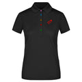 Renate №2 – Schwarzes, klassisch geschnittenes Kurzarm-Funktionspoloshirt mit roter Logostickerei