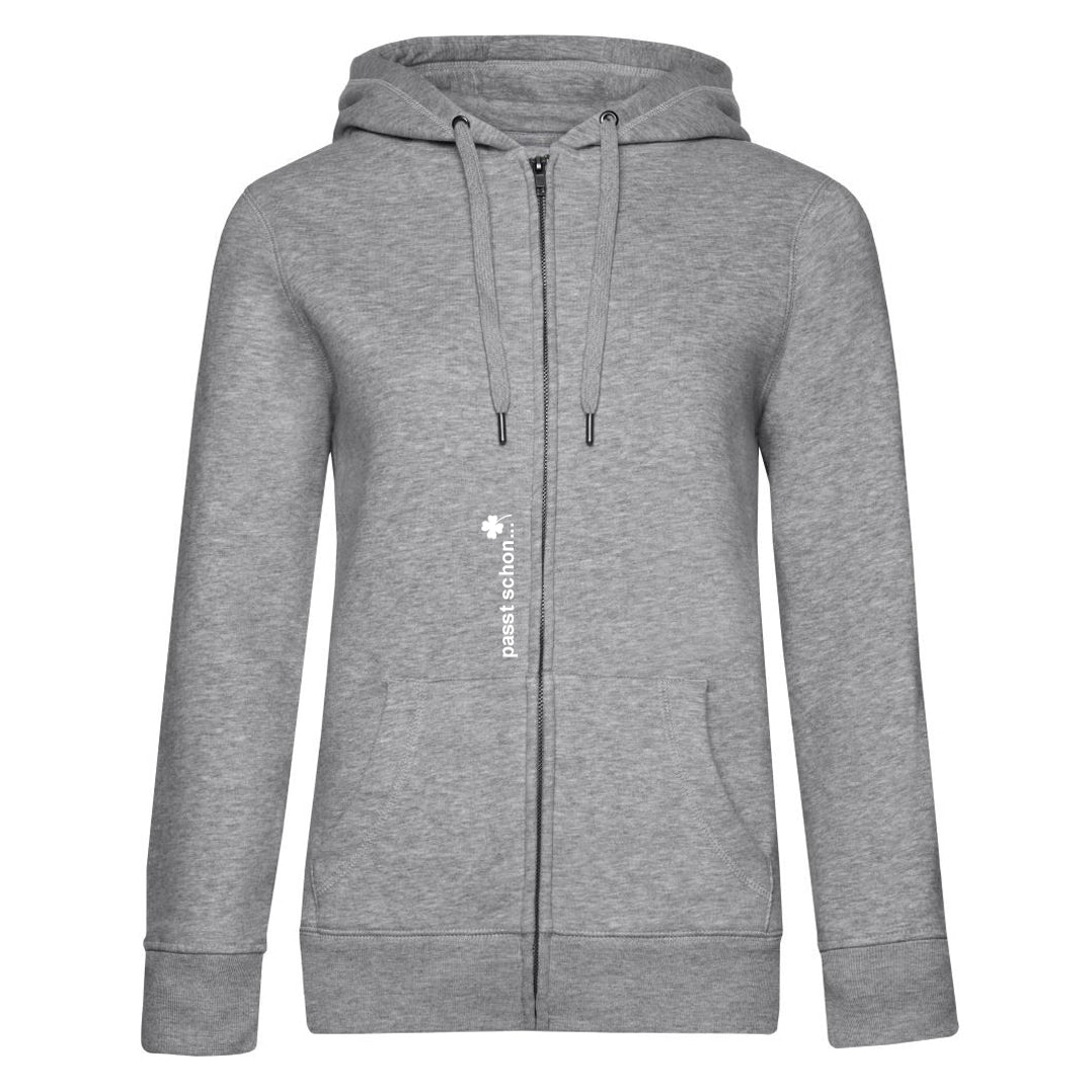 Melanie №5 – Graue Kapuzenjacke mit weißer Logostickerei