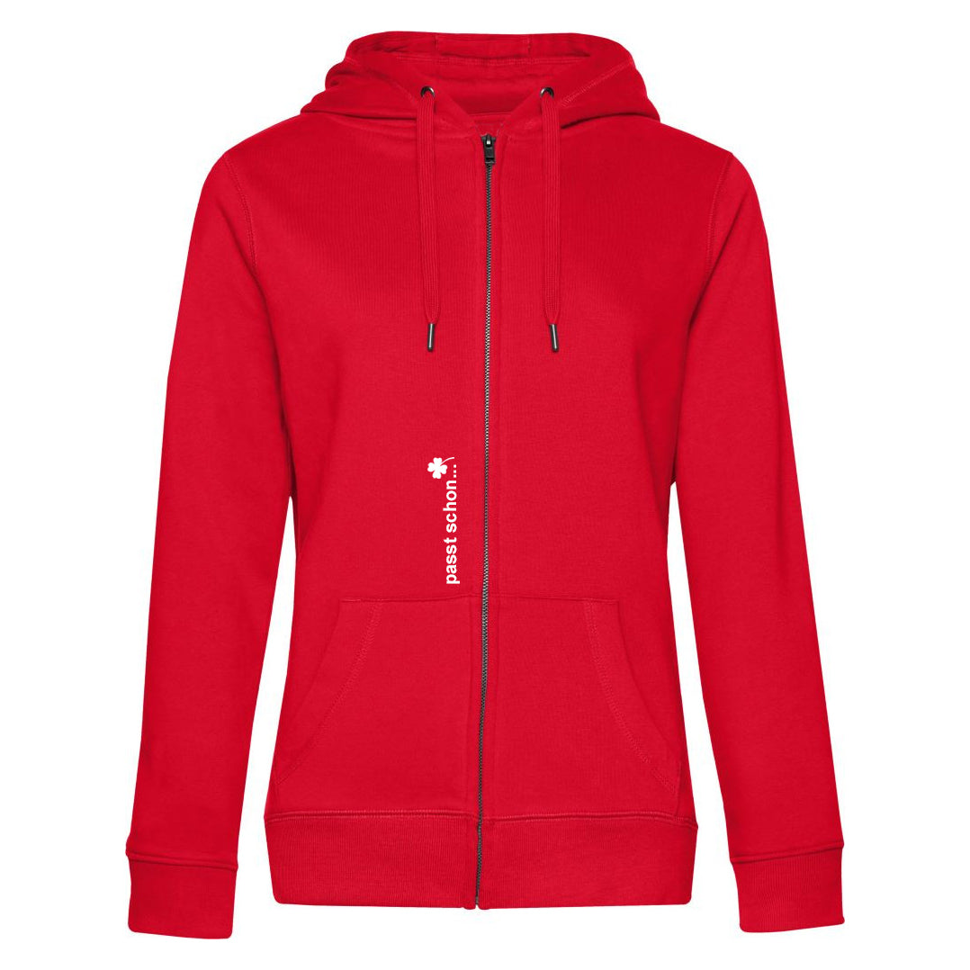 Melanie №8 – Rote Kapuzenjacke mit weißer Logostickerei