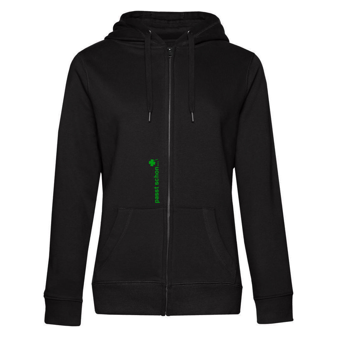 Melanie №2 – Schwarze Kapuzenjacke mit grüner Logostickerei