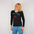MEDITERRAN Lady №2 – Schwarzes Langarm-T-Shirt mit türkis-rotem Aufdruck