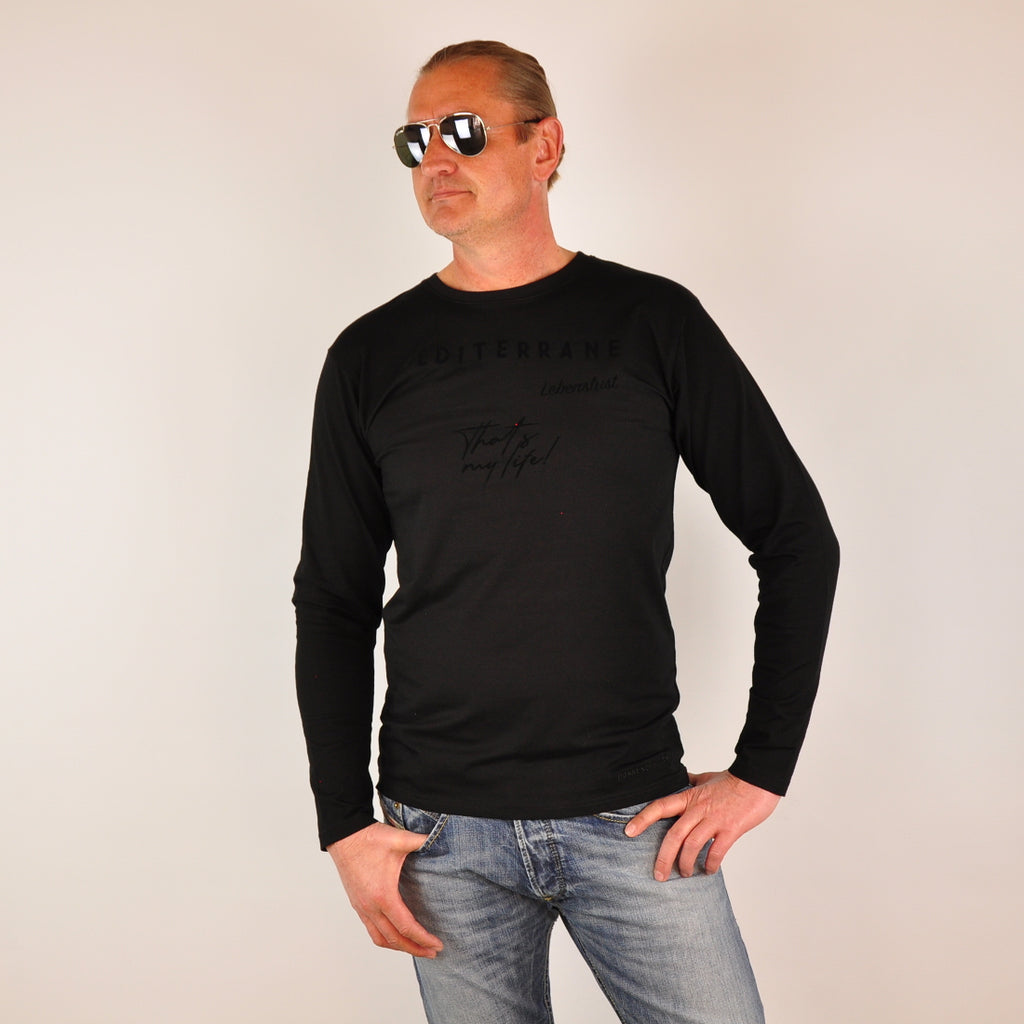 MEDITERRAN Men №4 – Schwarzes Langarm T-Shirt Ton in Ton