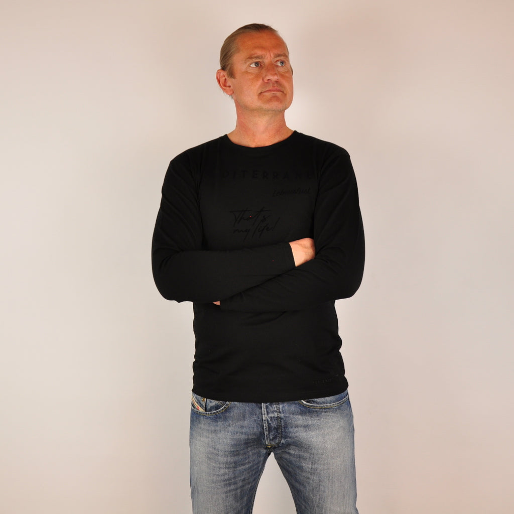 MEDITERRAN Men №4 – Schwarzes Langarm T-Shirt Ton in Ton