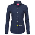 Marry №3 – Navy Oxford-Bluse mit dezenter Weiß-Gelb-Stickerei
