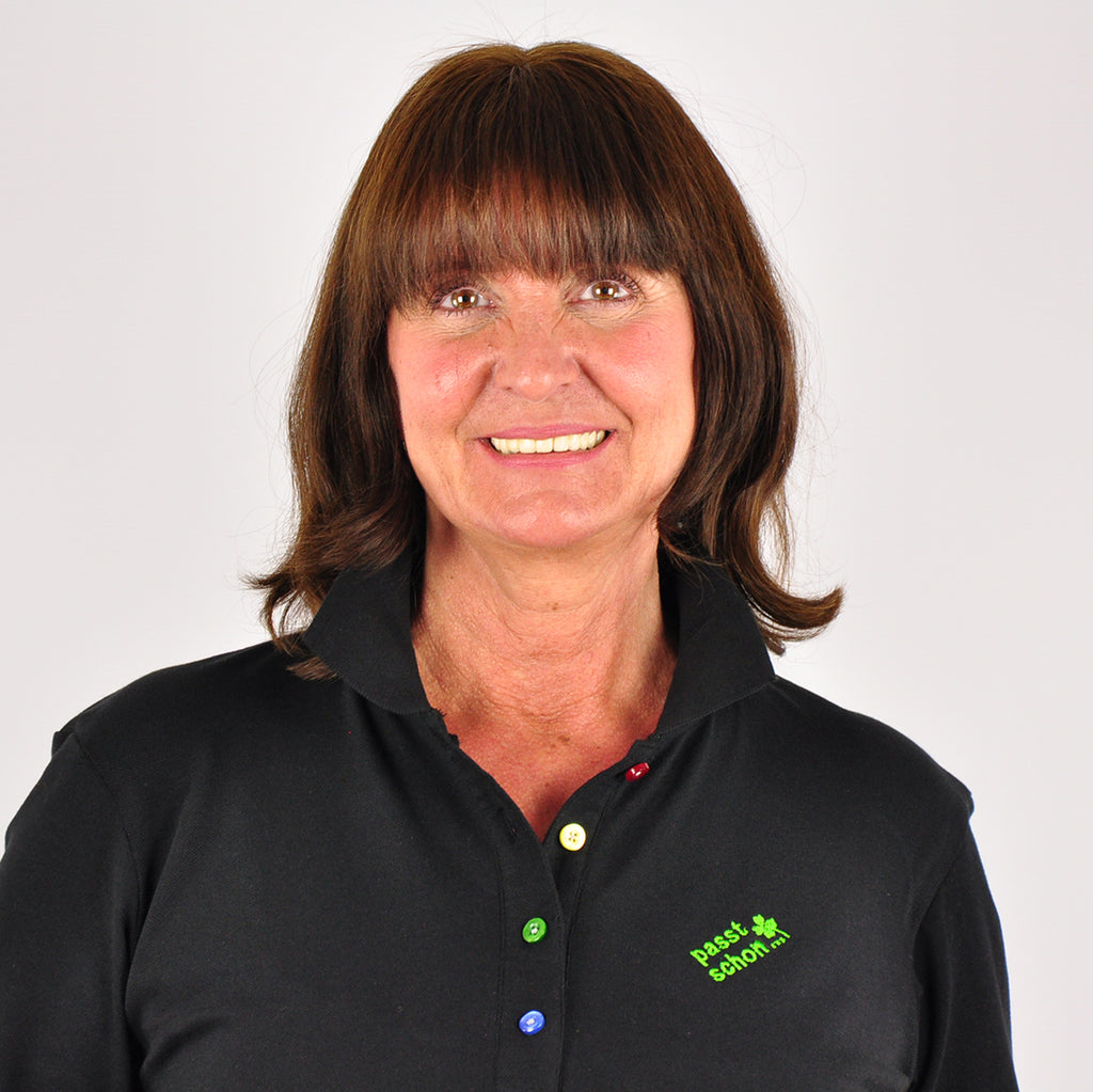 Antonia №2 – Schwarzes Langarm-Poloshirt mit giftgrüner Logostickerei