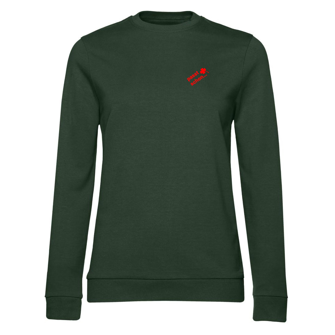 Anna №12 – Dunkelgrüner Light Sweater mit roter Logostickerei