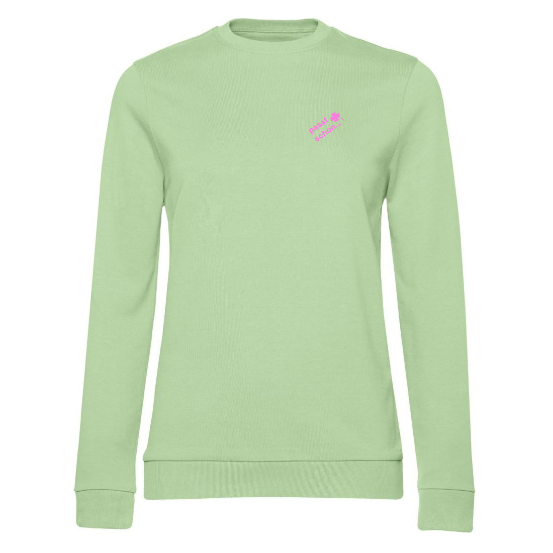 Anna №15 – Hellgrüner Light Sweater mit rosa Logostickerei