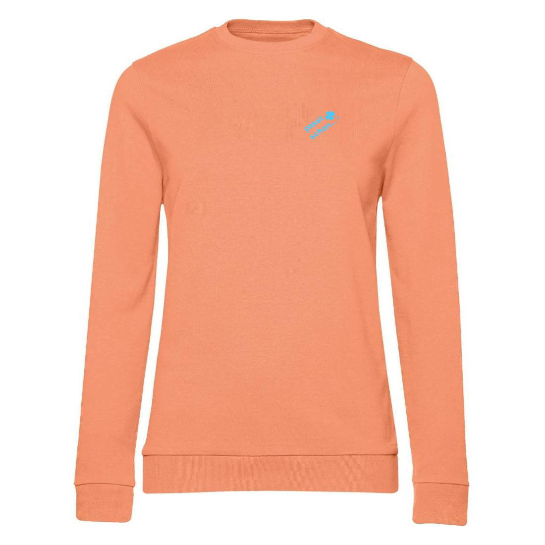 Anna №20 – Melonenfarbener Light Sweater mit blauer Logostickerei