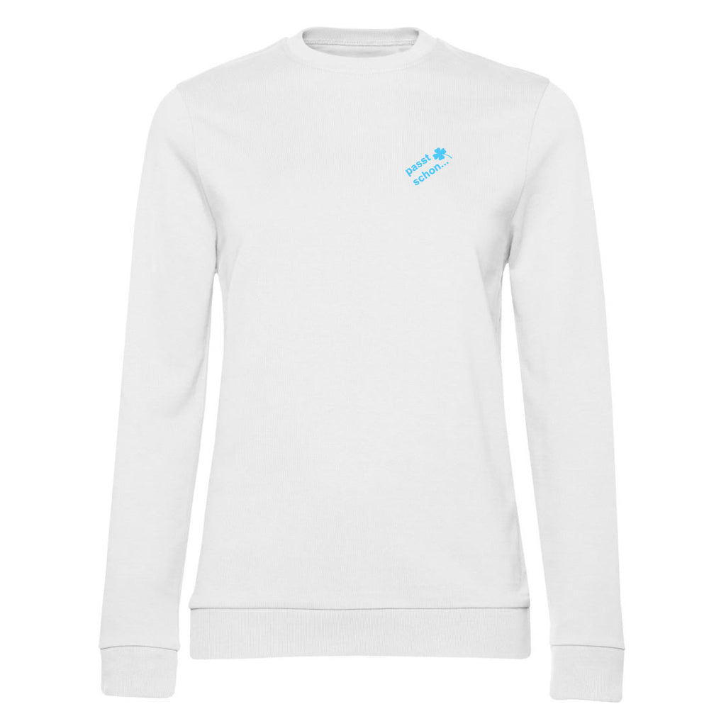 Anna №1 – Weißer Light Sweater mit blauer Logostickerei