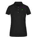 Black and White №6 – Schwarzes, leicht tailliertes Damen Kurzarm-Poloshirt mit grüner Vierklee-Stickerei