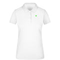 Black and White №5 – Weißes, leicht tailliertes Damen Kurzarm-Poloshirt mit grüner Vierklee-Stickerei