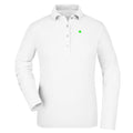 Black and White №7 – Weißes, leicht tailliertes Damen Langarm-Poloshirt mit grüner Vierklee-Stickerei