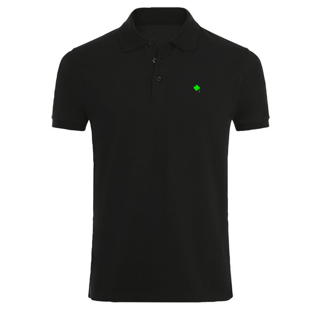 BLACK AND WHITE №6 – Schwarzes Herren Poloshirt mit Vierklee-Stick
