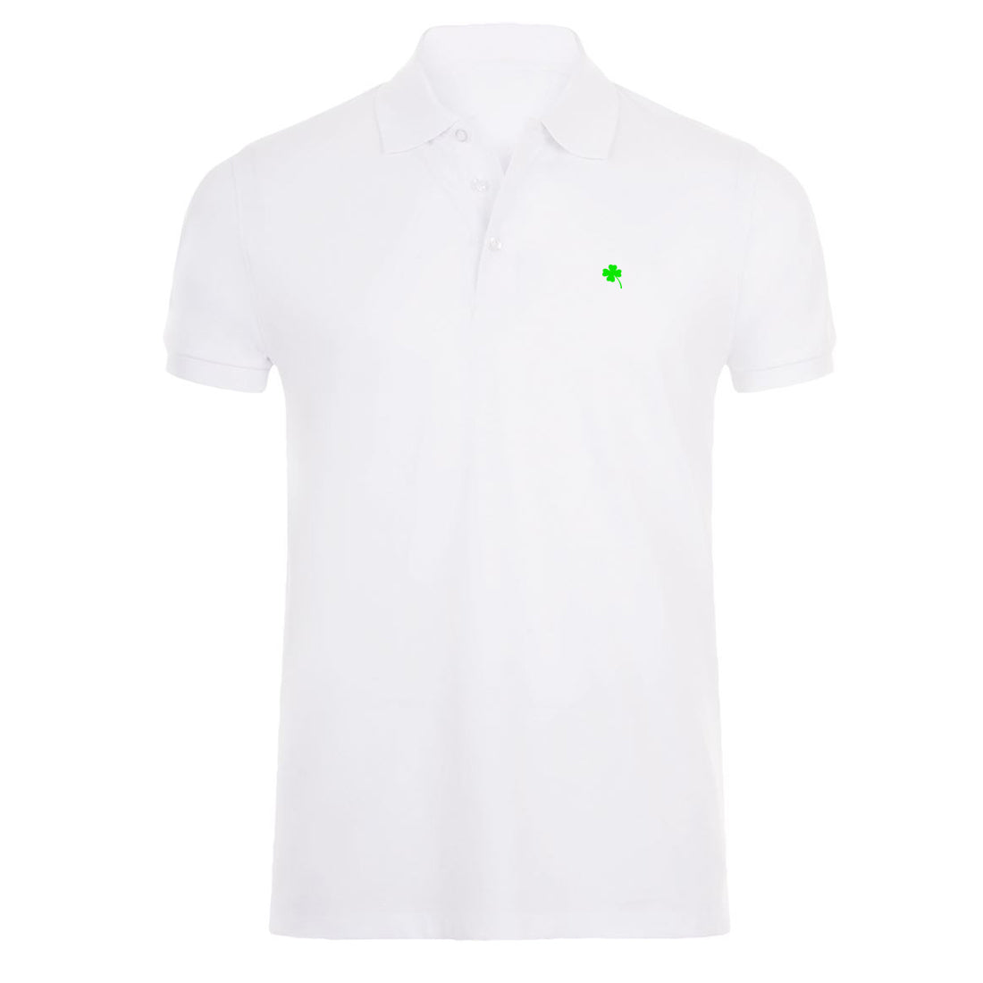 BLACK AND WHITE №5 – Weißes Herren Poloshirt mit Vierklee-Stick