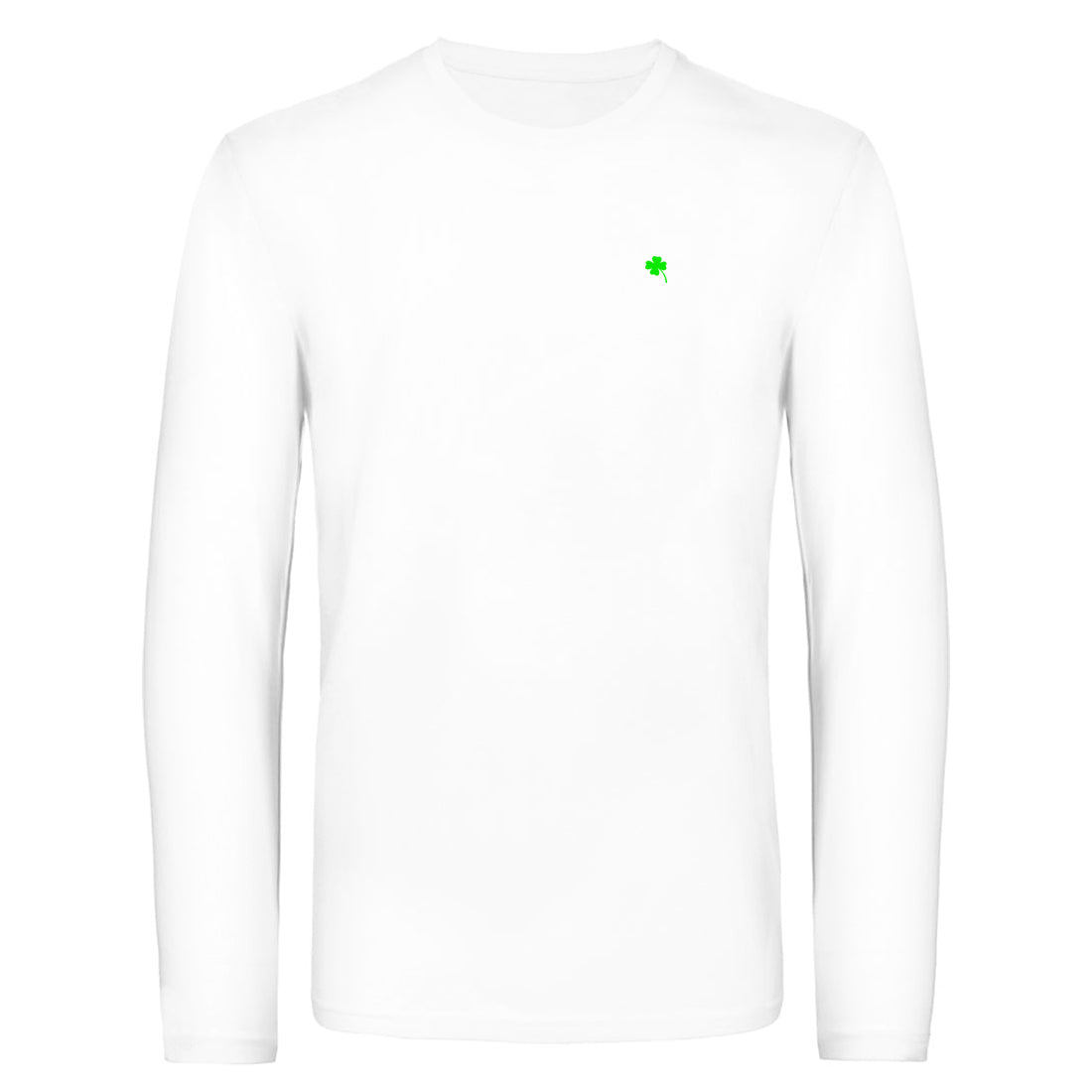 BLACK AND WHITE №3 – Weißes Herren Langarm T-Shirt mit Vierklee-Stick